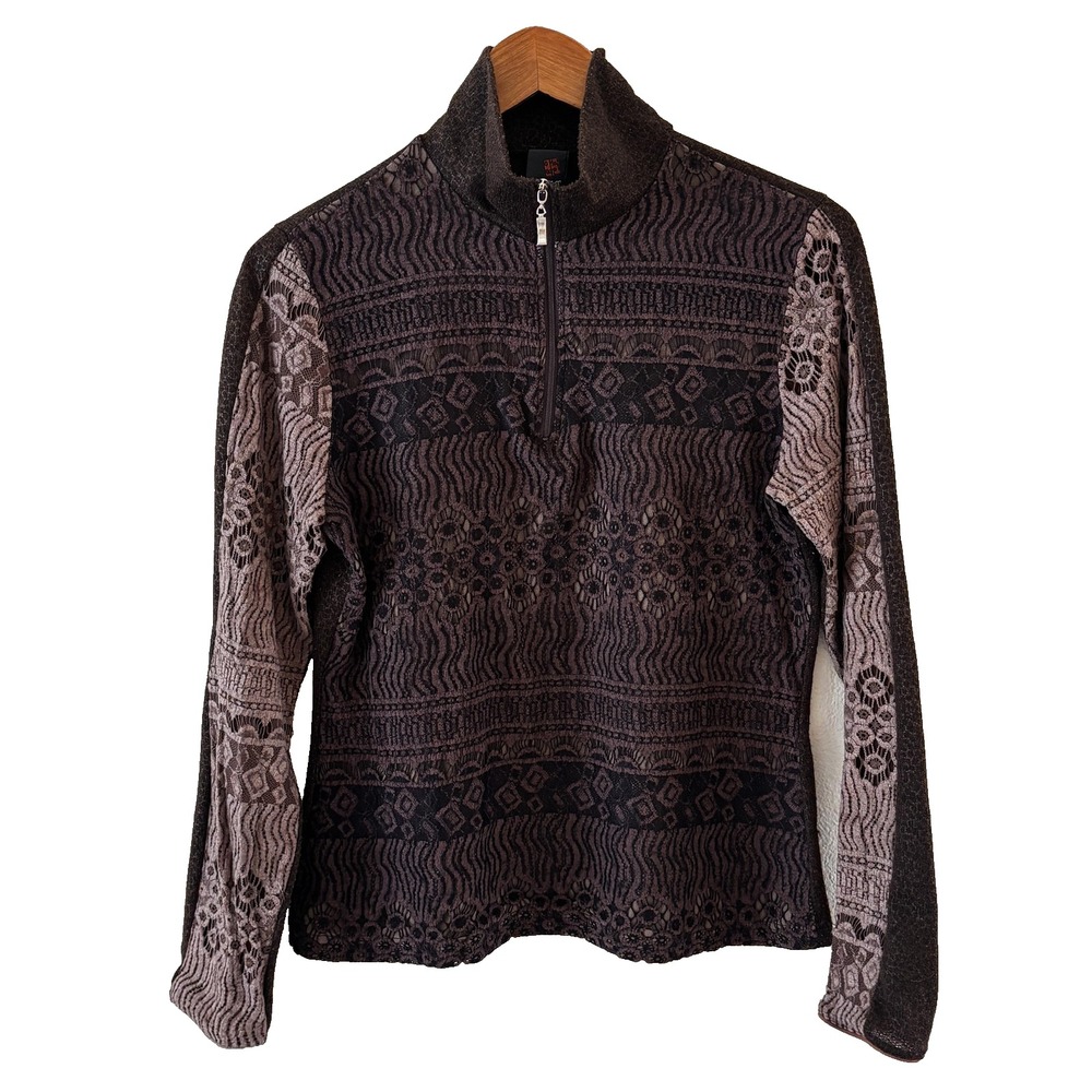 Anac‎ by Kimi 1/4 Zip Sweater Womens XL Brown Textured Knit Boho Art to Wear